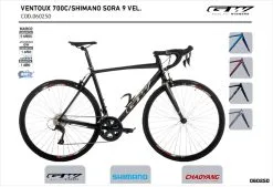 Bicicleta De Ruta GW 700 Ventoux 9 Vel Negro/Plata 060250